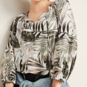 Women's Old Navy Botanical Print Gauze Tie Neck Blouse